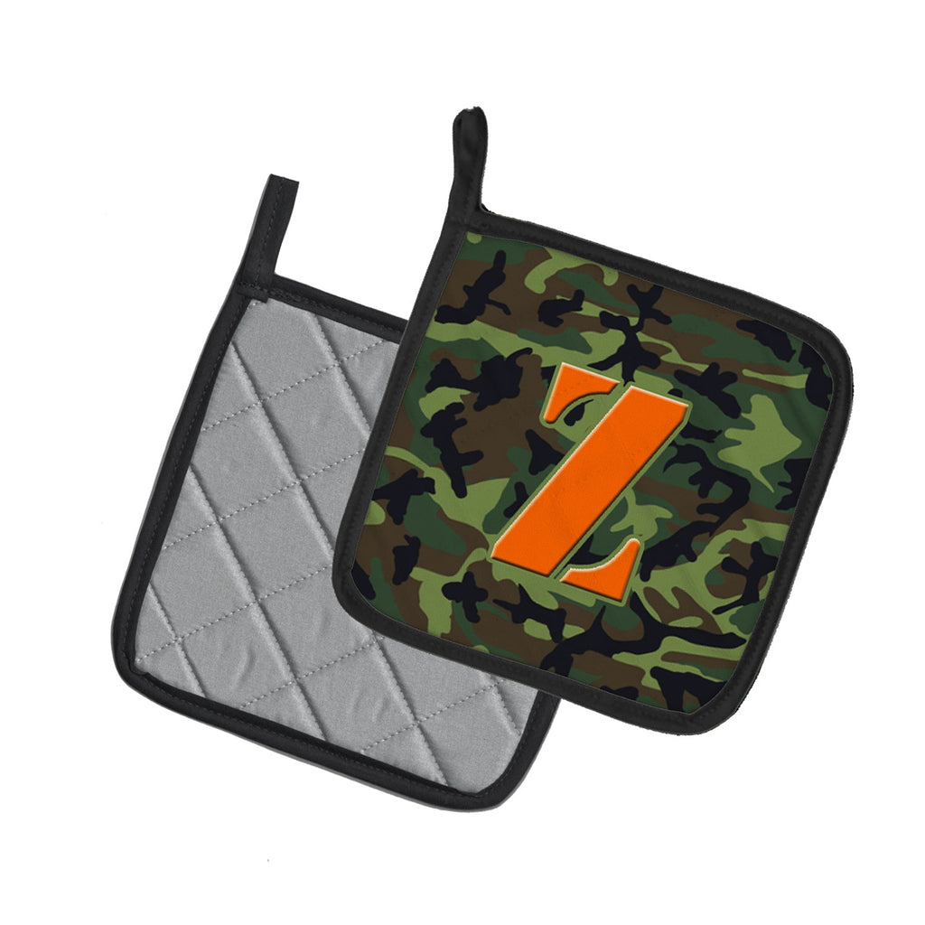 Letter Z Monogram - Camo Green Pot Holder Set of 2 Heat Resistant Quilted Hot Pads 7.5 x 7.5 Inch, Insulated Kitchen Trivets for Cooking & Baking
