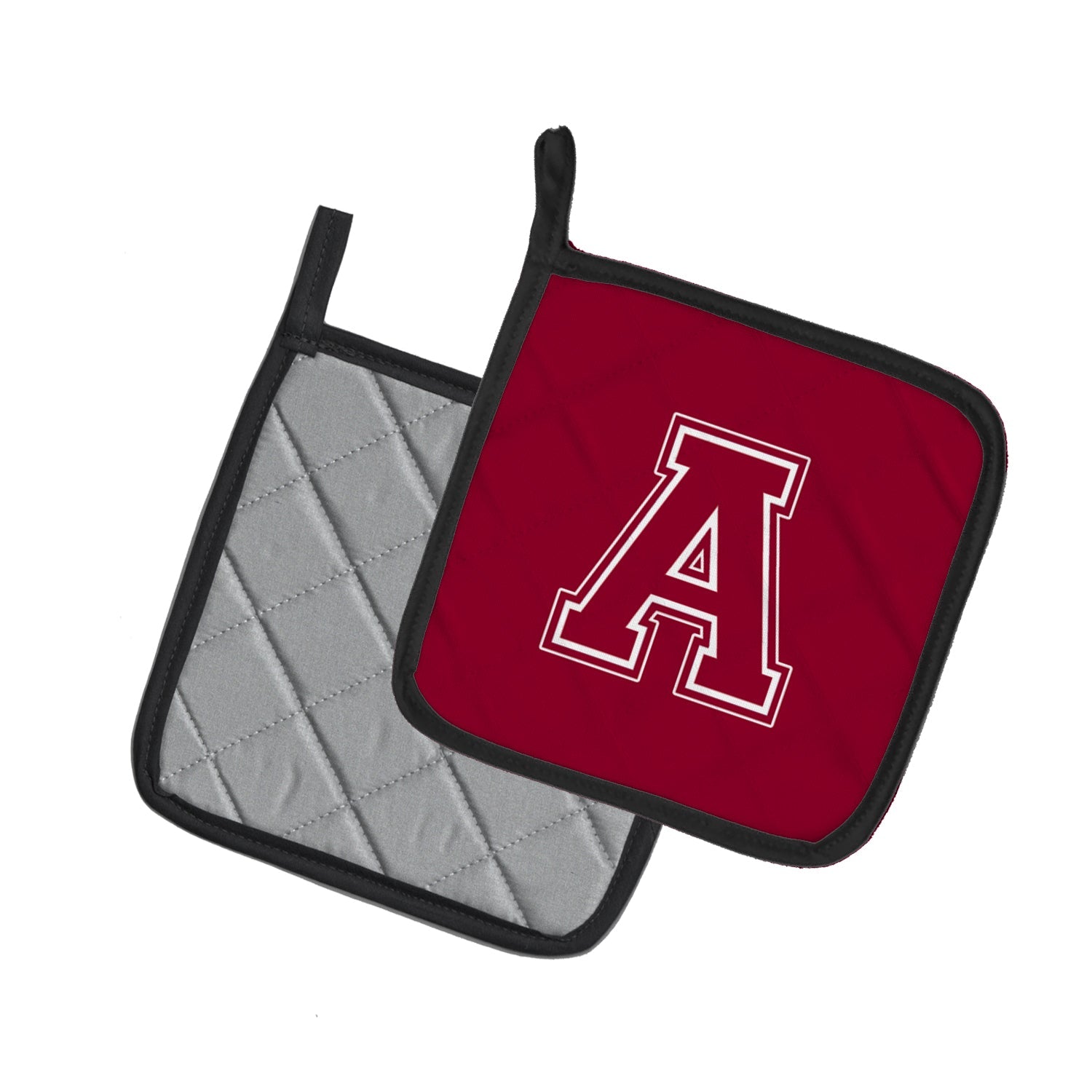 Letter A Monogram - Maroon and White Pot Holder Set of 2 Heat Resistant Quilted Hot Pads 7.5 x 7.5 Inch, Insulated Kitchen Trivets for Cooking & Baking