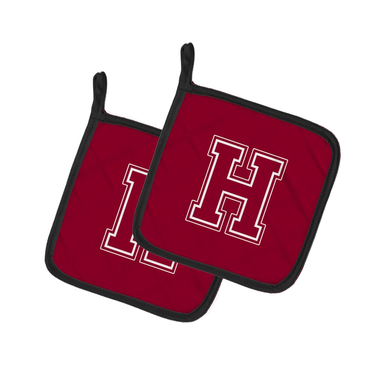 Letter H Initial Monogram - Maroon and White Pot Holder Set of 2 Heat Resistant Quilted Hot Pads 7.5 x 7.5 Inch, Insulated Kitchen Trivets for Cooking & Baking