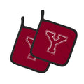 Letter Y Initial Monogram - Maroon and White Pot Holder Set of 2 Heat Resistant Quilted Hot Pads 7.5 x 7.5 Inch, Insulated Kitchen Trivets for Cooking & Baking