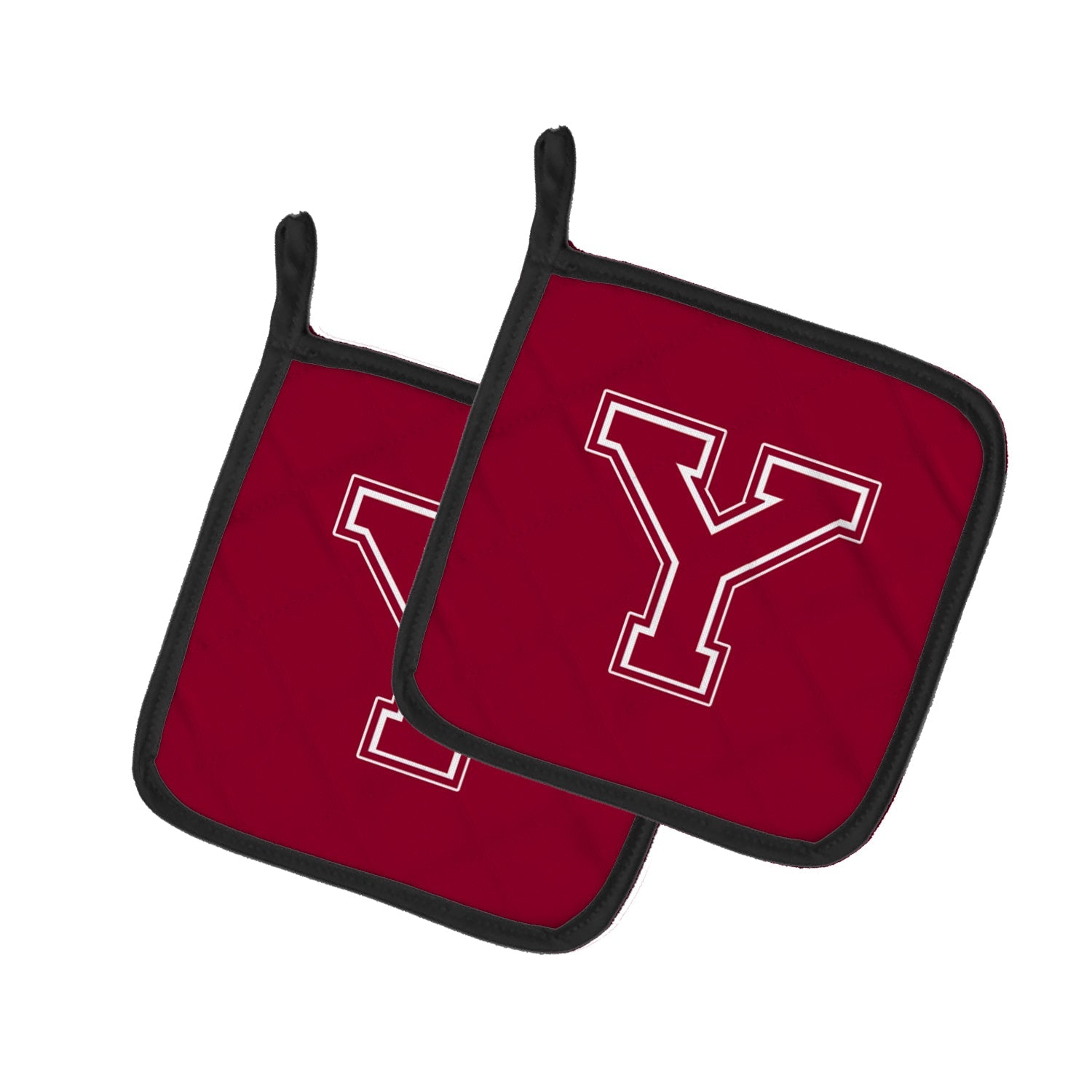 Letter Y Initial Monogram - Maroon and White Pot Holder Set of 2 Heat Resistant Quilted Hot Pads 7.5 x 7.5 Inch, Insulated Kitchen Trivets for Cooking & Baking