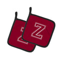 Letter Z Initial Monogram - Maroon and White Pot Holder Set of 2 Heat Resistant Quilted Hot Pads 7.5 x 7.5 Inch, Insulated Kitchen Trivets for Cooking & Baking