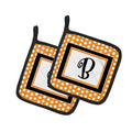 Letter B Initial Monogram - Orange Polkadots Pot Holder Set of 2 Heat Resistant Quilted Hot Pads 7.5 x 7.5 Inch, Insulated Kitchen Trivets for Cooking & Baking