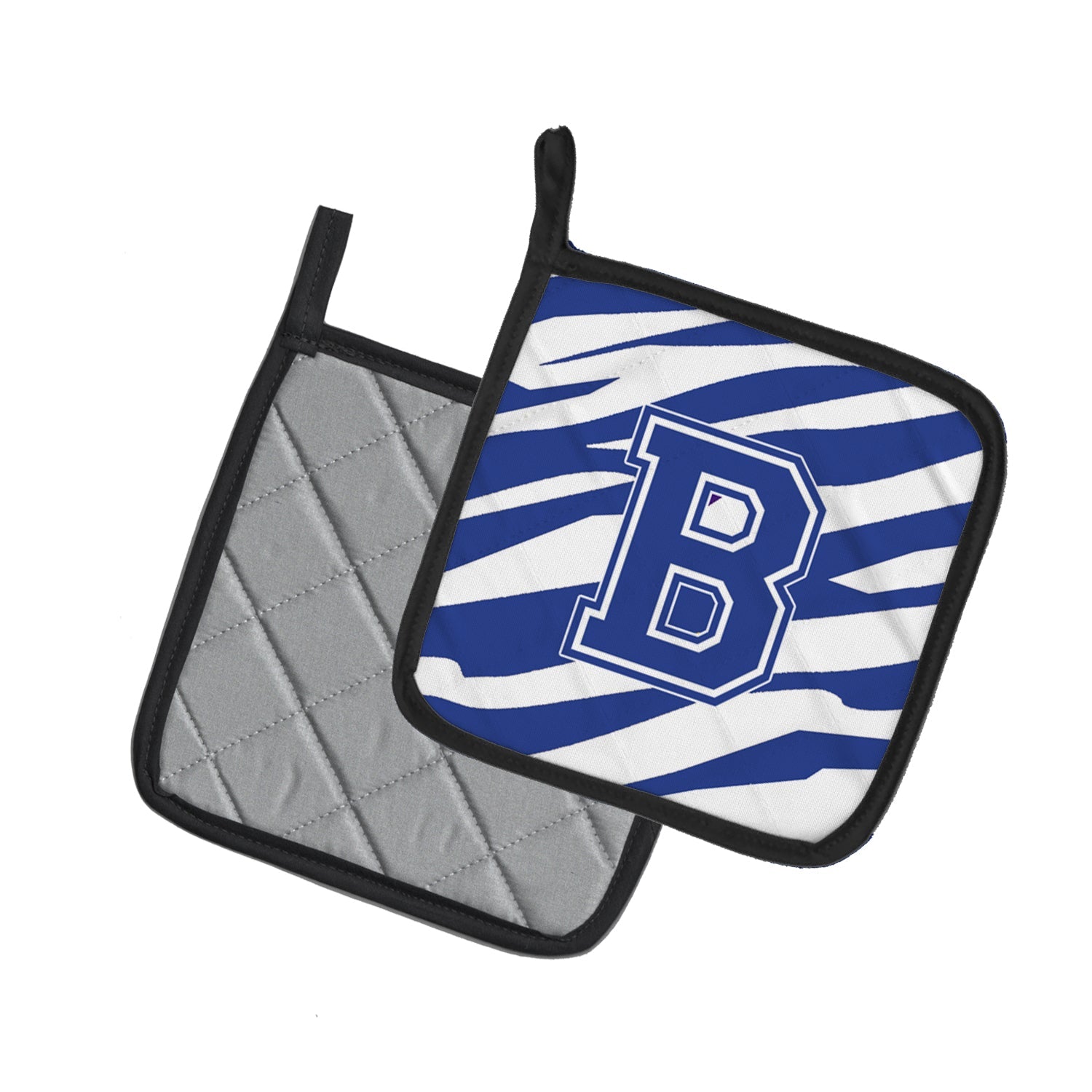 Letter B Initial Tiger Stripe Blue and White Pot Holder Set of 2 Heat Resistant Quilted Hot Pads 7.5 x 7.5 Inch, Insulated Kitchen Trivets for Cooking & Baking
