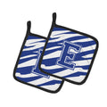 Letter E Initial Tiger Stripe Blue and White Pot Holder Set of 2 Heat Resistant Quilted Hot Pads 7.5 x 7.5 Inch, Insulated Kitchen Trivets for Cooking & Baking
