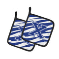 Letter X Initial  Tiger Stripe Blue and White Pot Holder Set of 2 Heat Resistant Quilted Hot Pads 7.5 x 7.5 Inch, Insulated Kitchen Trivets for Cooking & Baking