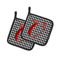 Letter U Initial Monogram - Houndstooth Black Pot Holder Set of 2 Heat Resistant Quilted Hot Pads 7.5 x 7.5 Inch, Insulated Kitchen Trivets for Cooking & Baking