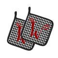 Letter W Initial Monogram - Houndstooth Black Pot Holder Set of 2 Heat Resistant Quilted Hot Pads 7.5 x 7.5 Inch, Insulated Kitchen Trivets for Cooking & Baking