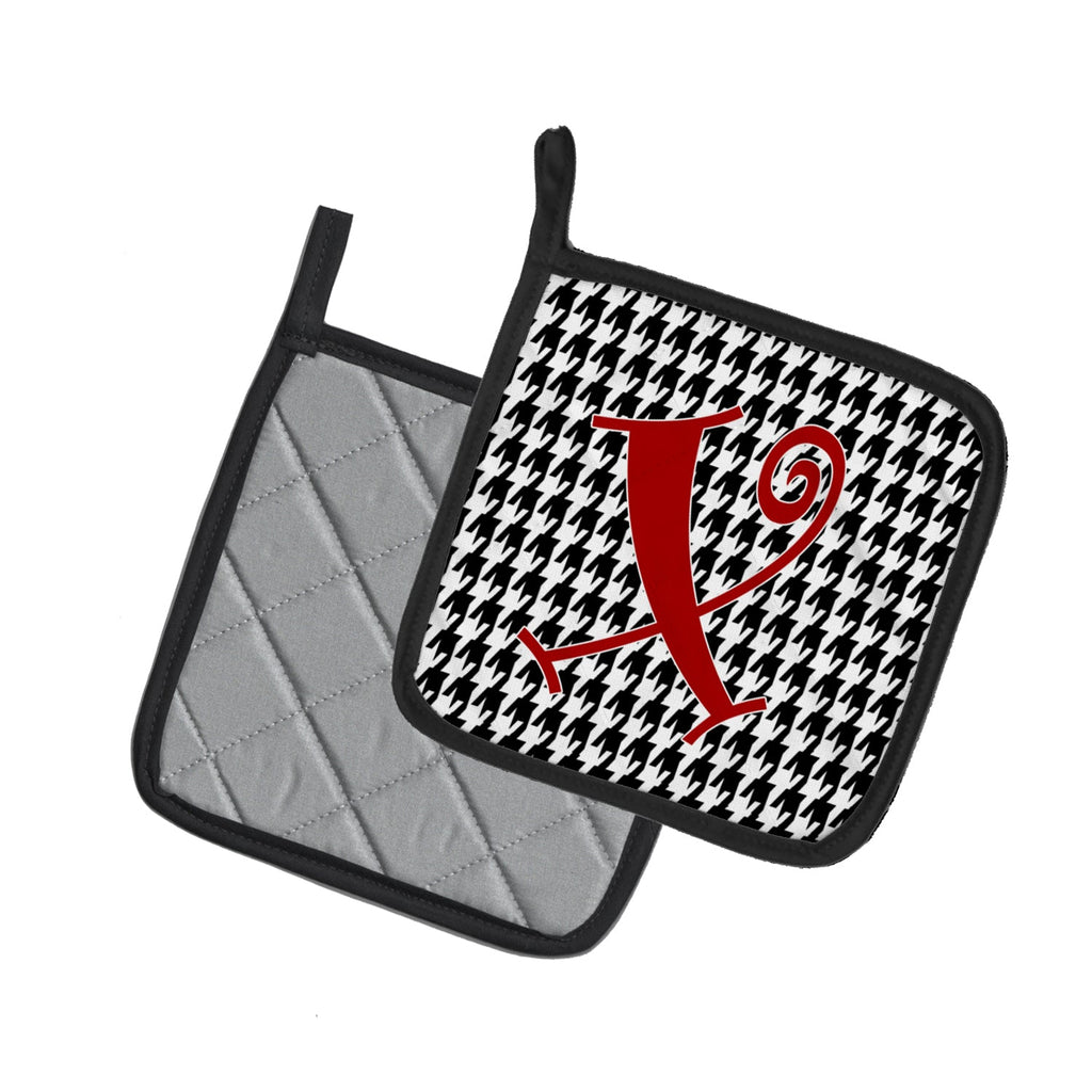 Letter X Initial Monogram - Houndstooth Black Pot Holder Set of 2 Heat Resistant Quilted Hot Pads 7.5 x 7.5 Inch, Insulated Kitchen Trivets for Cooking & Baking