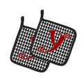 Letter Y Initial Monogram - Houndstooth Black Pot Holder Set of 2 Heat Resistant Quilted Hot Pads 7.5 x 7.5 Inch, Insulated Kitchen Trivets for Cooking & Baking