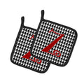 Letter Z Initial Monogram - Houndstooth Black Pot Holder Set of 2 Heat Resistant Quilted Hot Pads 7.5 x 7.5 Inch, Insulated Kitchen Trivets for Cooking & Baking