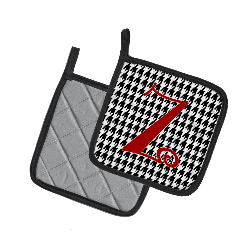 Letter Z Initial Monogram - Houndstooth Black Pot Holder Set of 2 Heat Resistant Quilted Hot Pads 7.5 x 7.5 Inch, Insulated Kitchen Trivets for Cooking & Baking