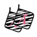 Letter A Monogram - Zebra Stripe and Pink Pot Holder Set of 2 Heat Resistant Quilted Hot Pads 7.5 x 7.5 Inch, Insulated Kitchen Trivets for Cooking & Baking