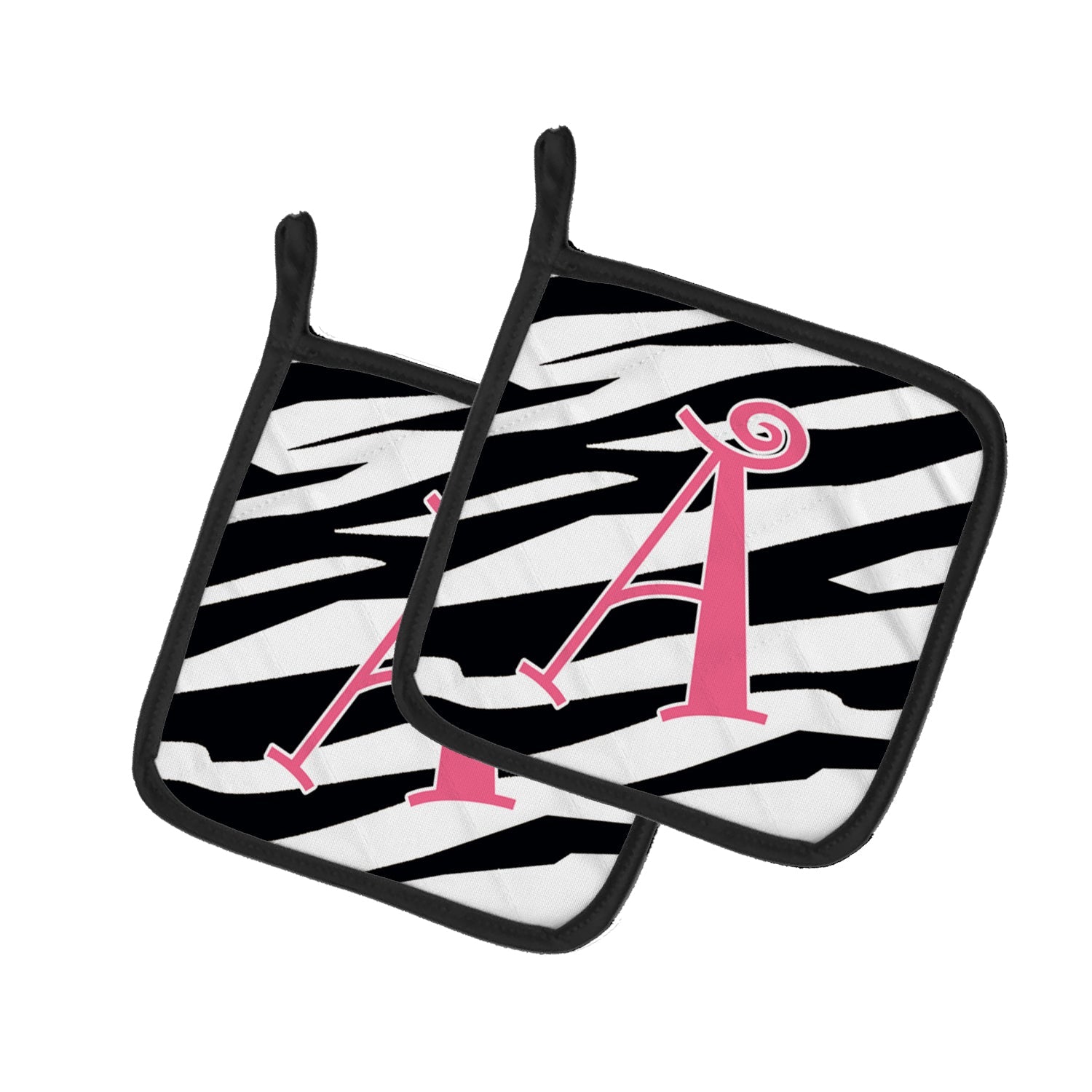 Letter A Monogram - Zebra Stripe and Pink Pot Holder Set of 2 Heat Resistant Quilted Hot Pads 7.5 x 7.5 Inch, Insulated Kitchen Trivets for Cooking & Baking