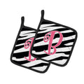 Letter B Initial Zebra Stripe and Pink Pot Holder Set of 2 Heat Resistant Quilted Hot Pads 7.5 x 7.5 Inch, Insulated Kitchen Trivets for Cooking & Baking
