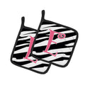 Letter E Initial  Zebra Stripe and Pink Pot Holder Set of 2 Heat Resistant Quilted Hot Pads 7.5 x 7.5 Inch, Insulated Kitchen Trivets for Cooking & Baking