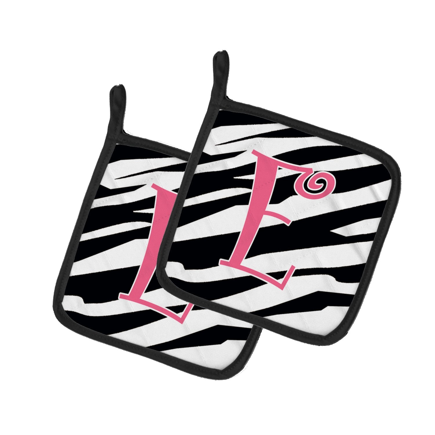 Letter E Initial  Zebra Stripe and Pink Pot Holder Set of 2 Heat Resistant Quilted Hot Pads 7.5 x 7.5 Inch, Insulated Kitchen Trivets for Cooking & Baking