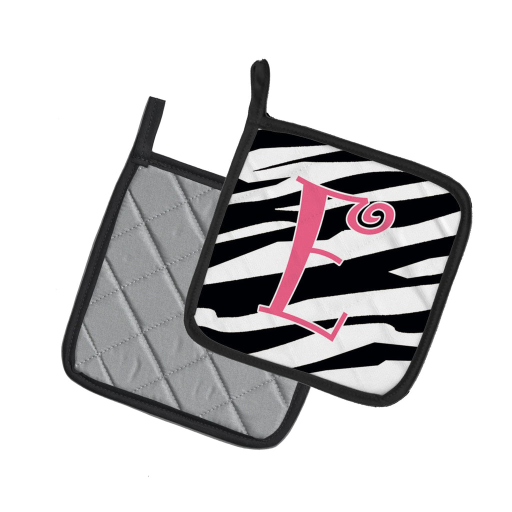 Letter E Initial  Zebra Stripe and Pink Pot Holder Set of 2 Heat Resistant Quilted Hot Pads 7.5 x 7.5 Inch, Insulated Kitchen Trivets for Cooking & Baking