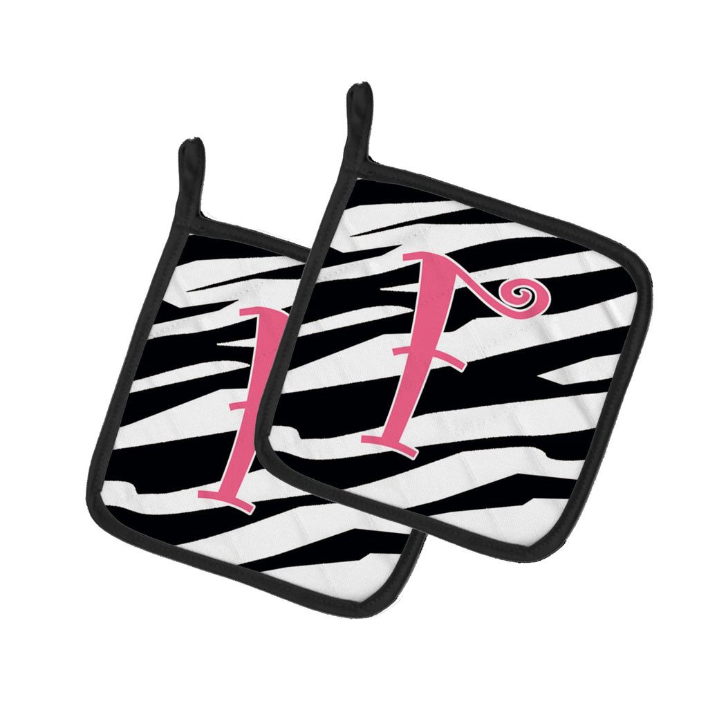 Letter F Initial  Zebra Stripe and Pink Pot Holder Set of 2 Heat Resistant Quilted Hot Pads 7.5 x 7.5 Inch, Insulated Kitchen Trivets for Cooking & Baking
