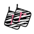 Letter F Initial  Zebra Stripe and Pink Pot Holder Set of 2 Heat Resistant Quilted Hot Pads 7.5 x 7.5 Inch, Insulated Kitchen Trivets for Cooking & Baking