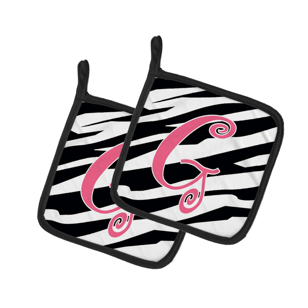 Letter G Initial  Zebra Stripe and Pink Pot Holder Set of 2 Heat Resistant Quilted Hot Pads 7.5 x 7.5 Inch, Insulated Kitchen Trivets for Cooking & Baking