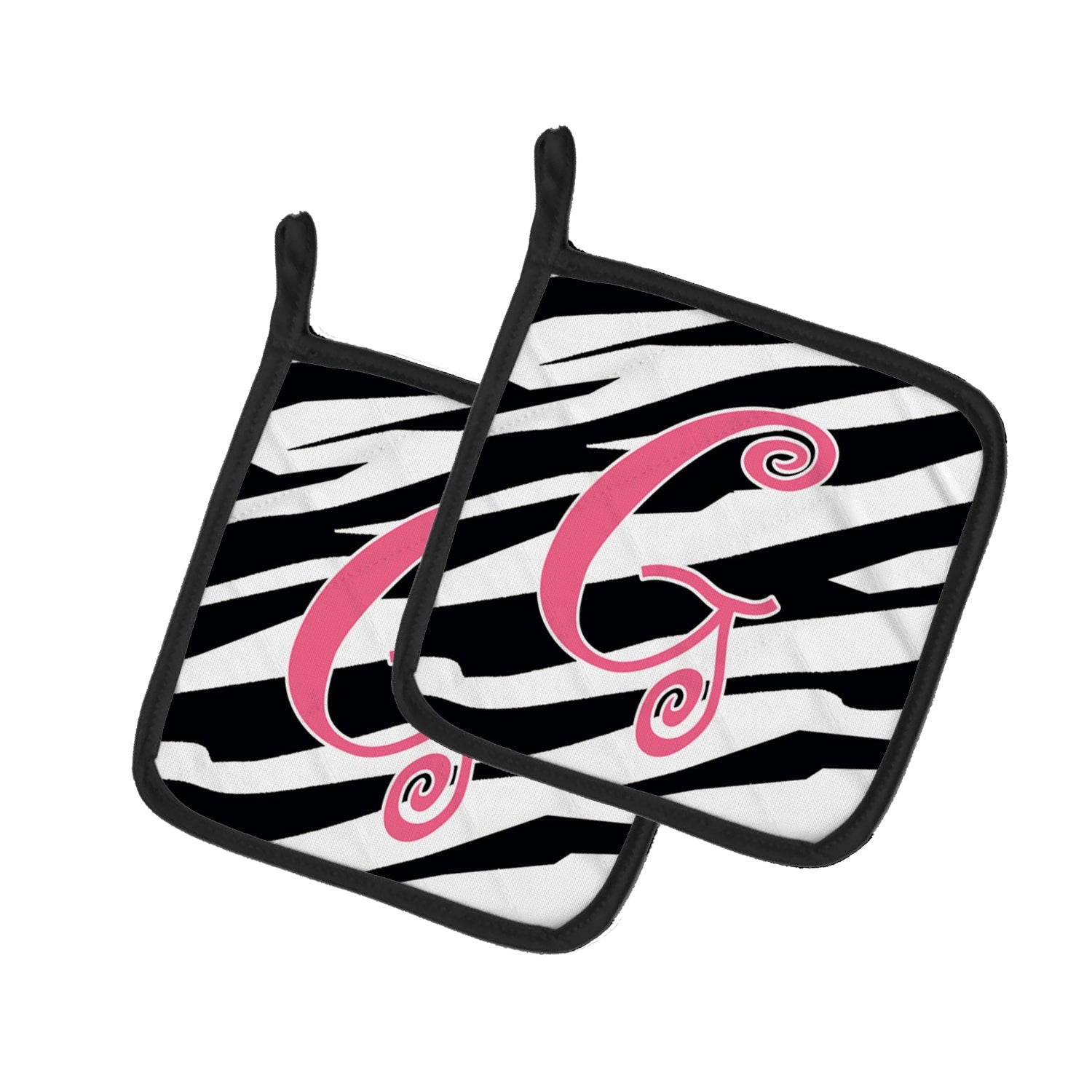 Letter G Initial  Zebra Stripe and Pink Pot Holder Set of 2 Heat Resistant Quilted Hot Pads 7.5 x 7.5 Inch, Insulated Kitchen Trivets for Cooking & Baking