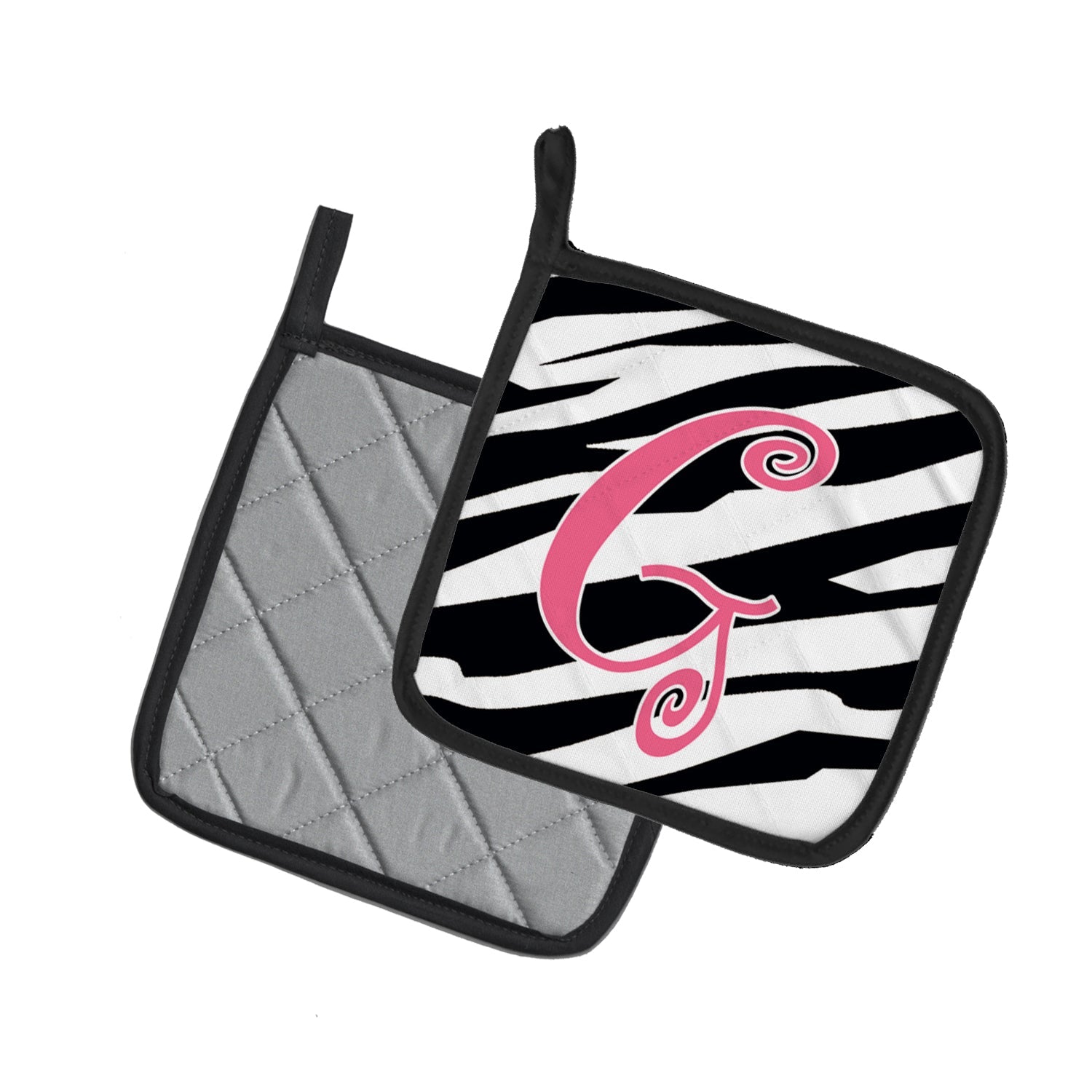 Letter G Initial  Zebra Stripe and Pink Pot Holder Set of 2 Heat Resistant Quilted Hot Pads 7.5 x 7.5 Inch, Insulated Kitchen Trivets for Cooking & Baking