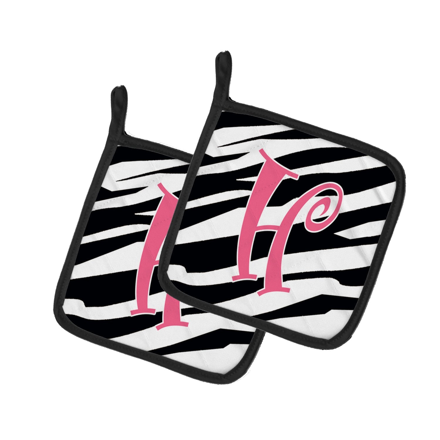 Letter H Initial  Zebra Stripe and Pink Pot Holder Set of 2 Heat Resistant Quilted Hot Pads 7.5 x 7.5 Inch, Insulated Kitchen Trivets for Cooking & Baking