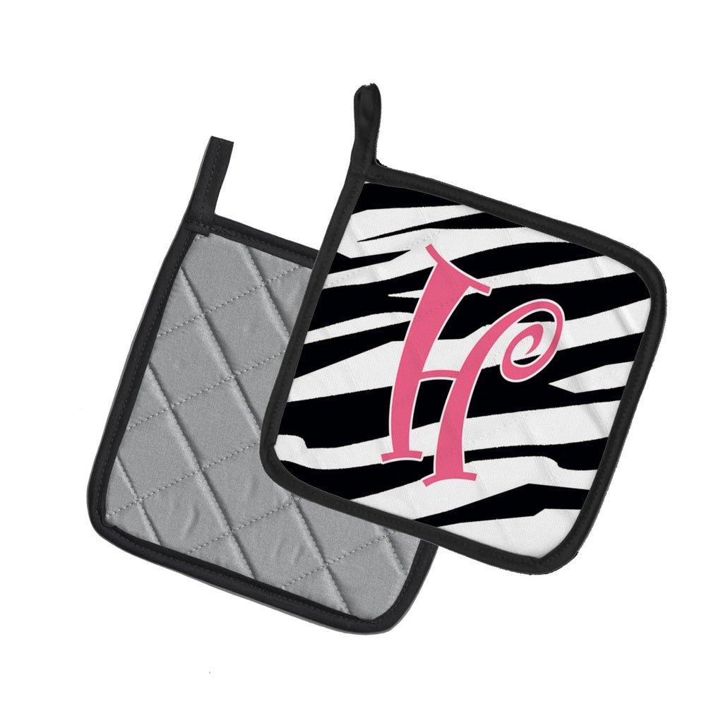 Letter H Initial  Zebra Stripe and Pink Pot Holder Set of 2 Heat Resistant Quilted Hot Pads 7.5 x 7.5 Inch, Insulated Kitchen Trivets for Cooking & Baking