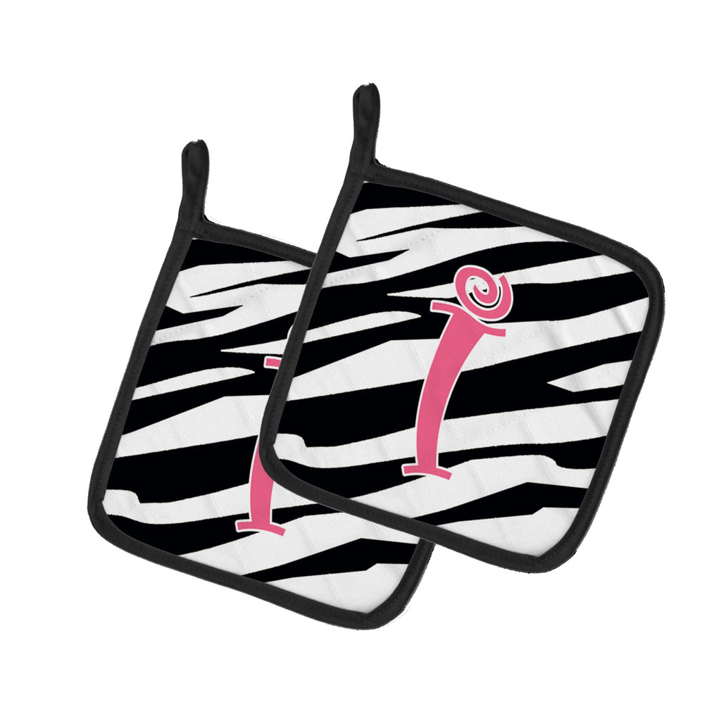 Letter I Initial  Zebra Stripe and Pink Pot Holder Set of 2 Heat Resistant Quilted Hot Pads 7.5 x 7.5 Inch, Insulated Kitchen Trivets for Cooking & Baking