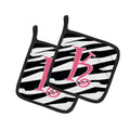 Letter K Initial  Zebra Stripe and Pink Pot Holder Set of 2 Heat Resistant Quilted Hot Pads 7.5 x 7.5 Inch, Insulated Kitchen Trivets for Cooking & Baking