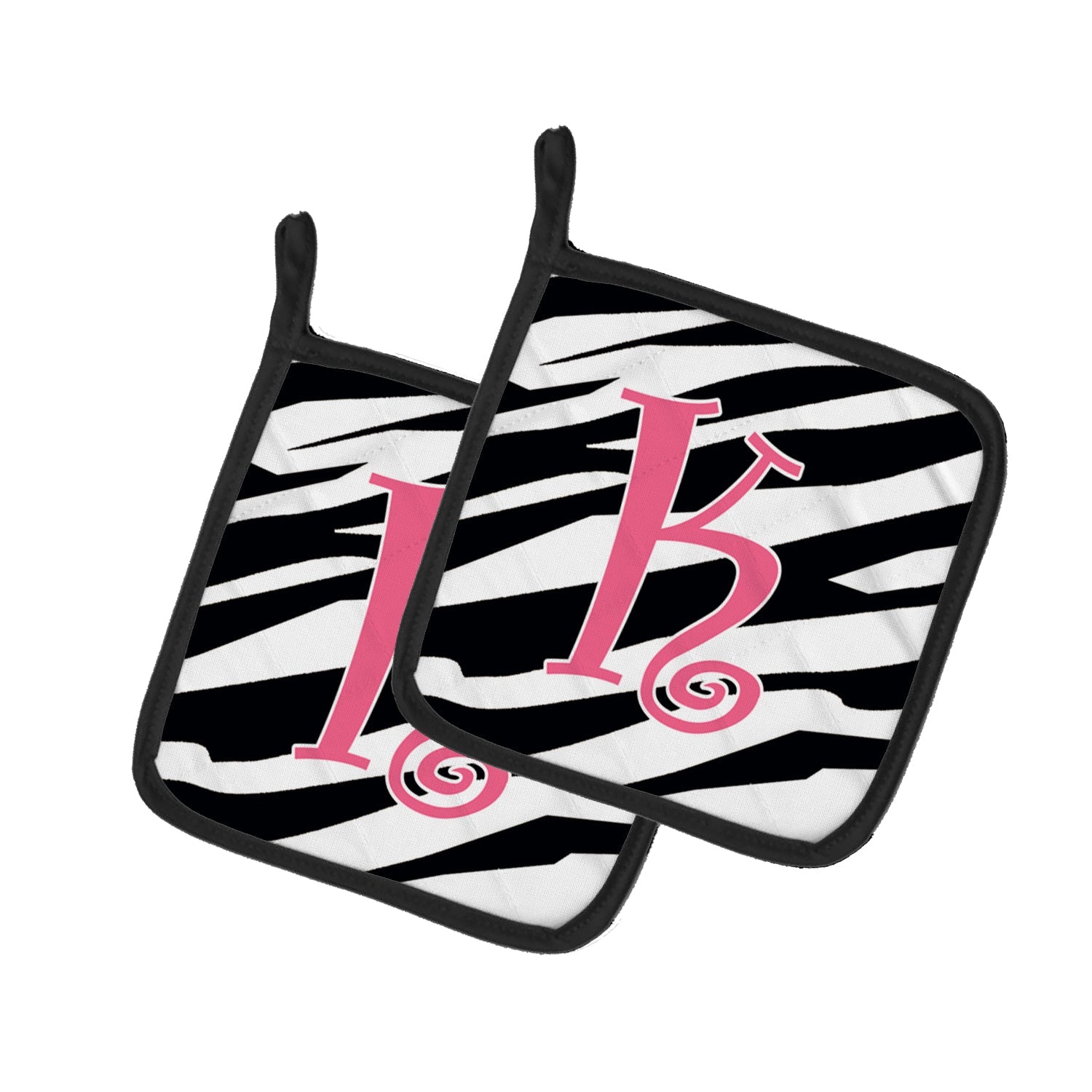 Letter K Initial  Zebra Stripe and Pink Pot Holder Set of 2 Heat Resistant Quilted Hot Pads 7.5 x 7.5 Inch, Insulated Kitchen Trivets for Cooking & Baking