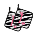 Letter L Initial  Zebra Stripe and Pink Pot Holder Set of 2 Heat Resistant Quilted Hot Pads 7.5 x 7.5 Inch, Insulated Kitchen Trivets for Cooking & Baking