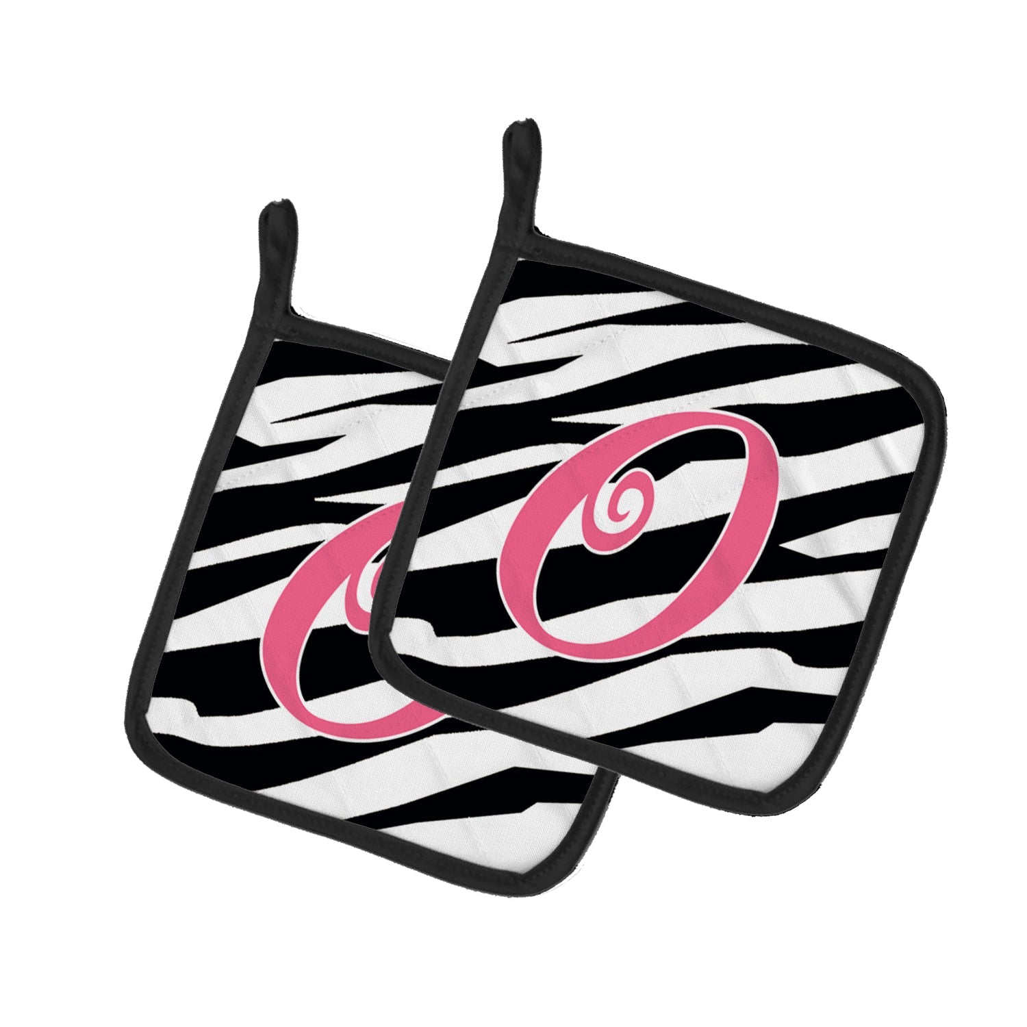Letter O Initial  Zebra Stripe and Pink Pot Holder Set of 2 Heat Resistant Quilted Hot Pads 7.5 x 7.5 Inch, Insulated Kitchen Trivets for Cooking & Baking