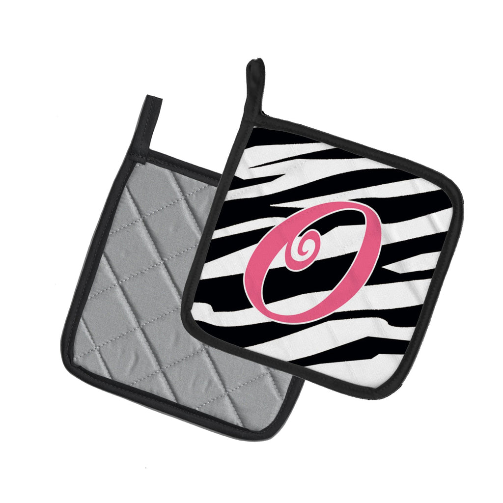 Letter O Initial  Zebra Stripe and Pink Pot Holder Set of 2 Heat Resistant Quilted Hot Pads 7.5 x 7.5 Inch, Insulated Kitchen Trivets for Cooking & Baking