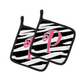Letter P Initial  Zebra Stripe and Pink Pot Holder Set of 2 Heat Resistant Quilted Hot Pads 7.5 x 7.5 Inch, Insulated Kitchen Trivets for Cooking & Baking
