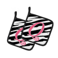 Letter Q Initial  Zebra Stripe and Pink Pot Holder Set of 2 Heat Resistant Quilted Hot Pads 7.5 x 7.5 Inch, Insulated Kitchen Trivets for Cooking & Baking