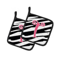 Letter T Initial  Zebra Stripe and Pink Pot Holder Set of 2 Heat Resistant Quilted Hot Pads 7.5 x 7.5 Inch, Insulated Kitchen Trivets for Cooking & Baking