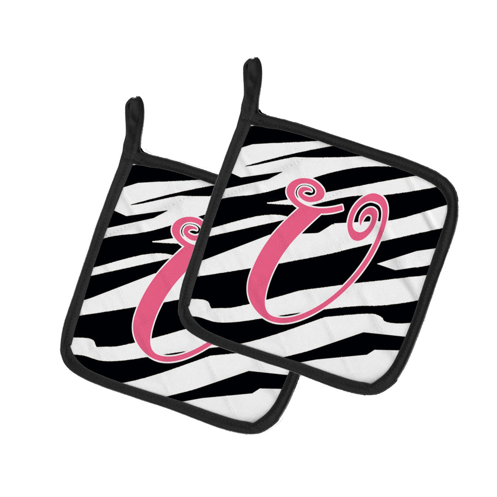 Letter U Initial Zebra Stripe and Pink Pot Holder Set of 2 Heat Resistant Quilted Hot Pads 7.5 x 7.5 Inch, Insulated Kitchen Trivets for Cooking & Baking