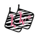 Letter W Initial  Zebra Stripe and Pink Pot Holder Set of 2 Heat Resistant Quilted Hot Pads 7.5 x 7.5 Inch, Insulated Kitchen Trivets for Cooking & Baking