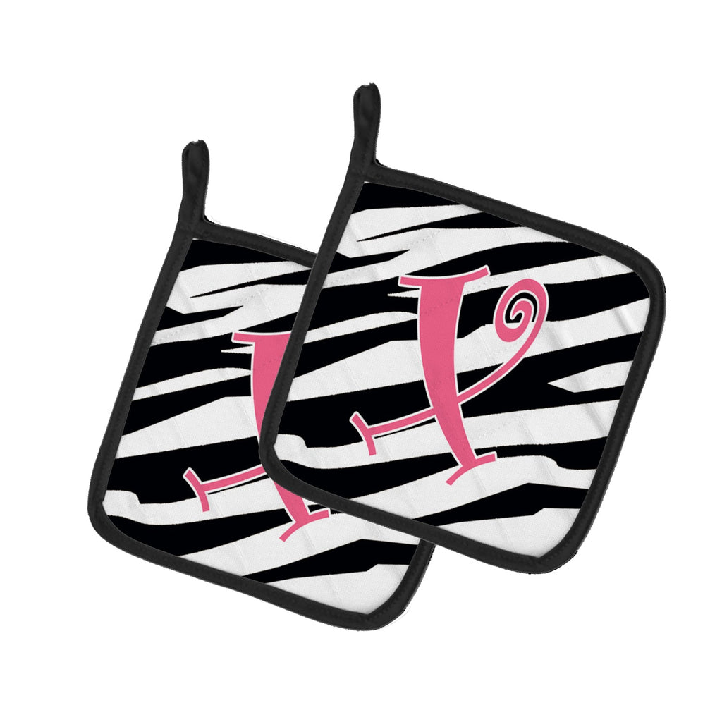 Letter X Initial  Zebra Stripe and Pink Pot Holder Set of 2 Heat Resistant Quilted Hot Pads 7.5 x 7.5 Inch, Insulated Kitchen Trivets for Cooking & Baking