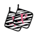 Letter X Initial  Zebra Stripe and Pink Pot Holder Set of 2 Heat Resistant Quilted Hot Pads 7.5 x 7.5 Inch, Insulated Kitchen Trivets for Cooking & Baking