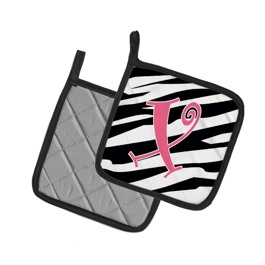 Letter X Initial  Zebra Stripe and Pink Pot Holder Set of 2 Heat Resistant Quilted Hot Pads 7.5 x 7.5 Inch, Insulated Kitchen Trivets for Cooking & Baking