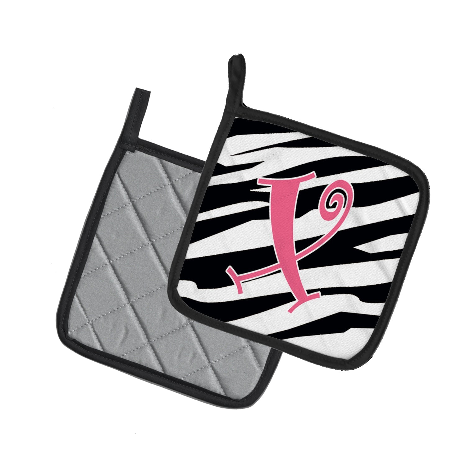 Letter X Initial  Zebra Stripe and Pink Pot Holder Set of 2 Heat Resistant Quilted Hot Pads 7.5 x 7.5 Inch, Insulated Kitchen Trivets for Cooking & Baking