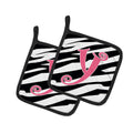 Letter Y Initial  Zebra Stripe and Pink Pot Holder Set of 2 Heat Resistant Quilted Hot Pads 7.5 x 7.5 Inch, Insulated Kitchen Trivets for Cooking & Baking