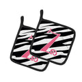 Letter Z Initial  Zebra Stripe and Pink Pot Holder Set of 2 Heat Resistant Quilted Hot Pads 7.5 x 7.5 Inch, Insulated Kitchen Trivets for Cooking & Baking