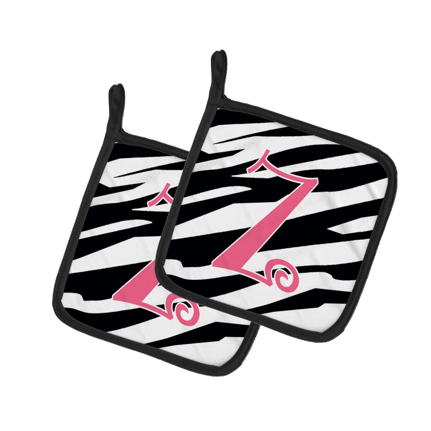 Letter Z Initial  Zebra Stripe and Pink Pot Holder Set of 2 Heat Resistant Quilted Hot Pads 7.5 x 7.5 Inch, Insulated Kitchen Trivets for Cooking & Baking