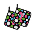 Letter I Initial Monogram - Polkadots and Pink Pot Holder Set of 2 Heat Resistant Quilted Hot Pads 7.5 x 7.5 Inch, Insulated Kitchen Trivets for Cooking & Baking