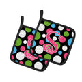 Letter S Initial Monogram - Polkadots and Pink Pot Holder Set of 2 Heat Resistant Quilted Hot Pads 7.5 x 7.5 Inch, Insulated Kitchen Trivets for Cooking & Baking