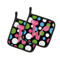 Letter W Initial Monogram - Polkadots and Pink Pot Holder Set of 2 Heat Resistant Quilted Hot Pads 7.5 x 7.5 Inch, Insulated Kitchen Trivets for Cooking & Baking